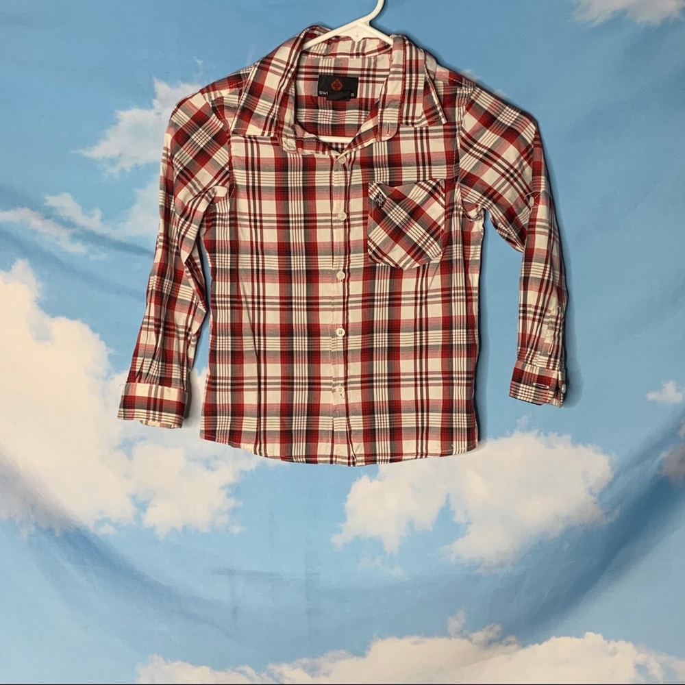 Swiss Cross- Red & Black Plaid Button Up Shirt 6